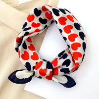 Luxury 100% Real Mulberry Silk Scarf for Women Print Design Heart Neckerchief New Bag Decoration Scarves Square Hairband Bandana