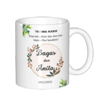Mug Kopi Souvenir Kartu Ucapan Terima Kasih Wedding Nama Pengantin Bemug 11 OZ - Cangkir, Keramik
