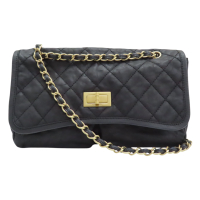 【二手名牌BRAND OFF】CHANEL 香奈兒 2.55 口蓋包 黑色 菱格紋 皮革 鍊帶 肩背包