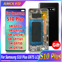 AMOLED 6.4" LCD For Samsung S10+ LCD Display Touch Screen For Samsung S10 Plus G975 G975F LCD With Frame +Battery Cover