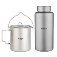 LIXADA 1L Ti Water Bottle &amp; 750ml Water Cup Combo Leak-proof Sport Water Bottle with Screw Cap for Outdoor Camping Hiking