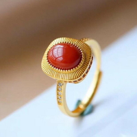 【墜享】天然南紅瑪瑙戒指女S925純銀戒指開口女可調節高級感戒指