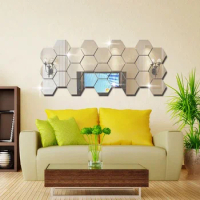 Self-adhesive Bathroom Decorative Hexagon Mirror Stickers Acrylic Mirror Wall Sticker Living Room Waterproof Accessories