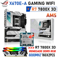 ASUS Motherboard Kit Combo ROG STRIX X670E-A GAMING WIFI Motherboard AMD Ryzen 7 7800X3D CPU Kingston RAM 6000MHz 32GB Combo
