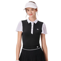 【BLKTEE GOLF】女透氣雪紡短袖-黑/淺藍(高爾夫短袖上衣 golf球衫)