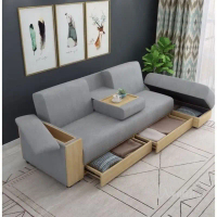 Sofa Long Kayu Jati 3 Seater Laci + bench penyimpanan - III Wonten Art Sofa L Minimalis