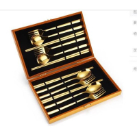不鏽鋼韓式禮盒餐具（筷勺）金色12件套） 