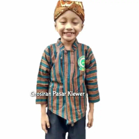 Setelan Baju Surjan  Lurik Anak + Celana Hitam Polos + Blangkon Solo Pasti Ori