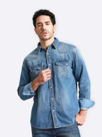 เสื้อเชิ้ตแขนยาวผู้ชาย คอลเลคชั่น Original Wrangler ทรง Regular สียีนส์