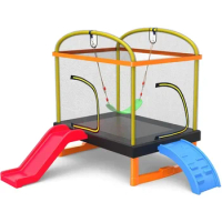 6.5 Ft 4-in-1 Rectangle Trampoline for Kids, with Climb, Slide, Swing, Indoor Outdoor Toddler Mini Trampoline
