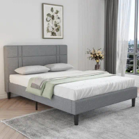 Novilla King Size Bed Frame King Bed Frame and Headboard, King Bed Frame with Upholstered Headboard and Wood Slat Support, Ki
