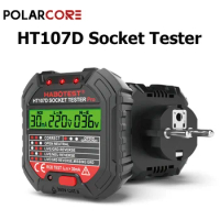 HT107D Socket Tester Digital Plug AC Voltage Detect RCD Test Socket Detector EU Plug Ground Zero Line Plug Polarity Phase Check