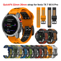 22 26mm QuickFit Silicone Strap for Garmin fenix 7 7X 6 6X Pro 5 5X Plus Smart Watch Band sports breathable Bracelet for fenix 7