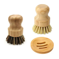1pc/2pcs Bamboo Dish Scrub Brush Soap Dish Kitchen Wooden Dish Scrubber Cleaning Brush for Washing Dish Cast Iron Pan Pot