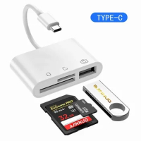 3 In 1 Multi Port Hub Converter for Type-c/Lightning To USB A OTG Adapter TF SD Memory Card Reader for Iphone Android and Laptop