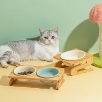 陶瓷貓碗護頸椎大號貓食盆木架狗狗貓糧碗雙碗防打翻寵物貓咪水碗