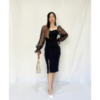 ELEVENCLOTHING - Edeline Bodycone Midi Dress Mix Tile Simple Polos Premium Ala Korea - ECR 1113