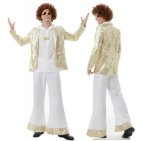 Carnival Halloween Costumes for Male Vintage 70s 80s Hippie Costume Rock Disco Cosplay Outfits Party Fantasia Dress Up