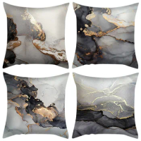 45*45cm Marbling Pillow Case Stamping Golden Pillow Cover Peach Skin Fabric Pillow Cover Sofa Cushion Case For Home