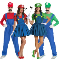 Halloween Costumes for Women Men Super Mario Brother Plumber Costume Purim Party Mardi Gras Fancy Dress