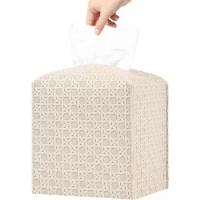 PU Leather Square Tissue Box Simple Woven Napkin Desktop Paper Holder Table Ornament Home Storage Foldable Kitchen Tools