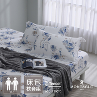 MONTAGUT-60支100%萊賽爾纖維-天絲三件式枕套床包組(霜月藍花-雙人)