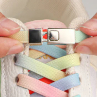 Press Lock No Tie Shoe Laces Elastic Laces Colorful Candy Rainbow Flat Shoelaces Without Ties 8MM Kids Adult Shoelace Woman Man