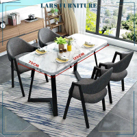 LarsFurniture (120*70cm) 4+1 Marble Wooden 4 Feet Dining Table Set Meja Makan Dining Set(Luxury Set)