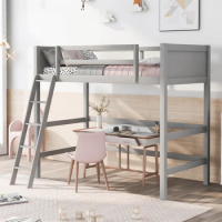 Twin Size Loft Bed,Solid Wood Kids bed with Ladder ,Elegant design Loft bed features guard rails,No box spring required,gray