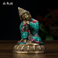 藏傳佛教用品密宗佛像擺件尼泊爾銅鑲嵌寶石11cm自在佛佛像