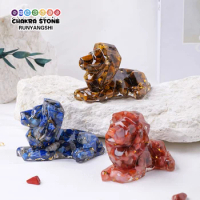 1PC Natural Crystal Macadam Resin Epoxy Lion Loveliness Animal Statue Office Table Decoration Lion Decoration Home Gift