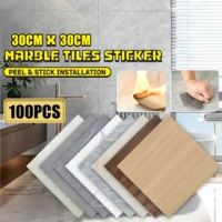100PCS Self Adhesive Marble Tiles Floor Stickers Living Room Balcony Decoration PVC Vinyl Flooring L