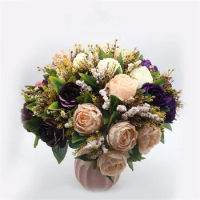 38cm Pink Silk Peony Bouquet Artificial Flowers 5 Big Heads Bud Bride Wedding Home Decoration Fake Flower