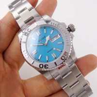 Bliger 40mm Men's Watch Sapphire Crystal Japan NH36 Automatic Movement Week Date Ice Blue Dial 316L Bracelet Ceramic Bezel