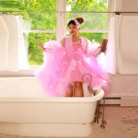 Cute Pink Short Tulle Maternity Robes Knee Length Women Pregnancy Tulle Dressing Gowns Extra Puffy Fluffy Tulle Dress