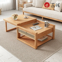 【匠俱】原木茶几 實木升降茶桌 日式客廳簡約茶幾 免安裝餐桌 一體小戶型實木茶桌組閤 ins風小茶幾 多功能茶幾
