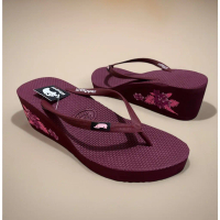 Sandal Filpper Flowers - Sandal Wedges Wanita Tebal 5cm Bahan Spon Eva Empuk Antislip