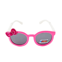 【Z-POLS】兒童款橡膠軟質彈性舒適大蝴蝶結粉紅白設計 頂級Polarized偏光抗UV400太陽眼鏡(兒童專用偏光鏡)