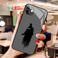 BatMan Luminous Tempered Glass phone case For Apple iphone 13 14 Pro Max Puls mini Luxury Fashion RGB LED Backlight new cover