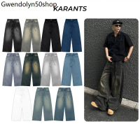 * RLL ♚Karants XS-4XL กางเกงยีนส์ทรงตรงพื้นฐาน ขากว้างพิเศษแบบ Unisex KQ99 สำหรับผู้ชายและผู้หญิง สไ