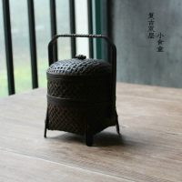 多層收納籃盒小號帶蓋日式做舊漆器精致竹編家用桌面客廳收納擺件