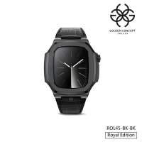 【Golden Concept】Apple Watch 45mm 保護殼 黑色錶殼/黑色皮革錶帶(ROL45-BK-BK)