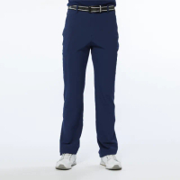 【Lynx Golf】男款潑水功能隱形拉鍊款腿袋設計平口休閒長褲(深藍色)