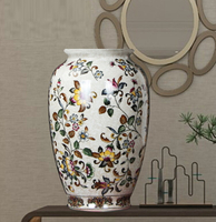 粉彩開片 歐式新中式纏枝蓮大口徑陶瓷花瓶擺件現代玄關博古架