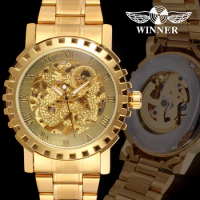 T-winner Mechanical Watch Gold Round Gear Hollow Mechanical Watch Men's Mechanical Watch Silver Steel Strap Wrist Watch