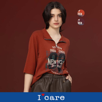 現貨【I care 依卡】NEW YORK 美式翻領T恤 - 2色（F）｜女休閒上衣 短袖T恤
