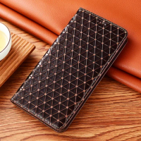 Grid Pattern Genuine Leather Magnetic Flip Case For Samsung Galaxy M11 M12 M13 M21 M23 M31 M31S M32 M33 M53 Wallet Cover