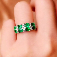 天然祖母綠寶石綠寶石925銀鍍18K金鑲嵌雙排寶石戒指活口 女 新品