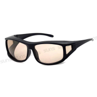 【SUNS】包覆式濾藍光眼鏡 可套式眼鏡 頂規等級 抗紫外線UV400 S803黑框(阻隔藍光/近視、老花眼鏡可外掛)