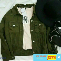 Baju Jaket jeans army RO Jaket Wanita jeans hijau army Kekinian@@ Fit Oversize Atasan Parka